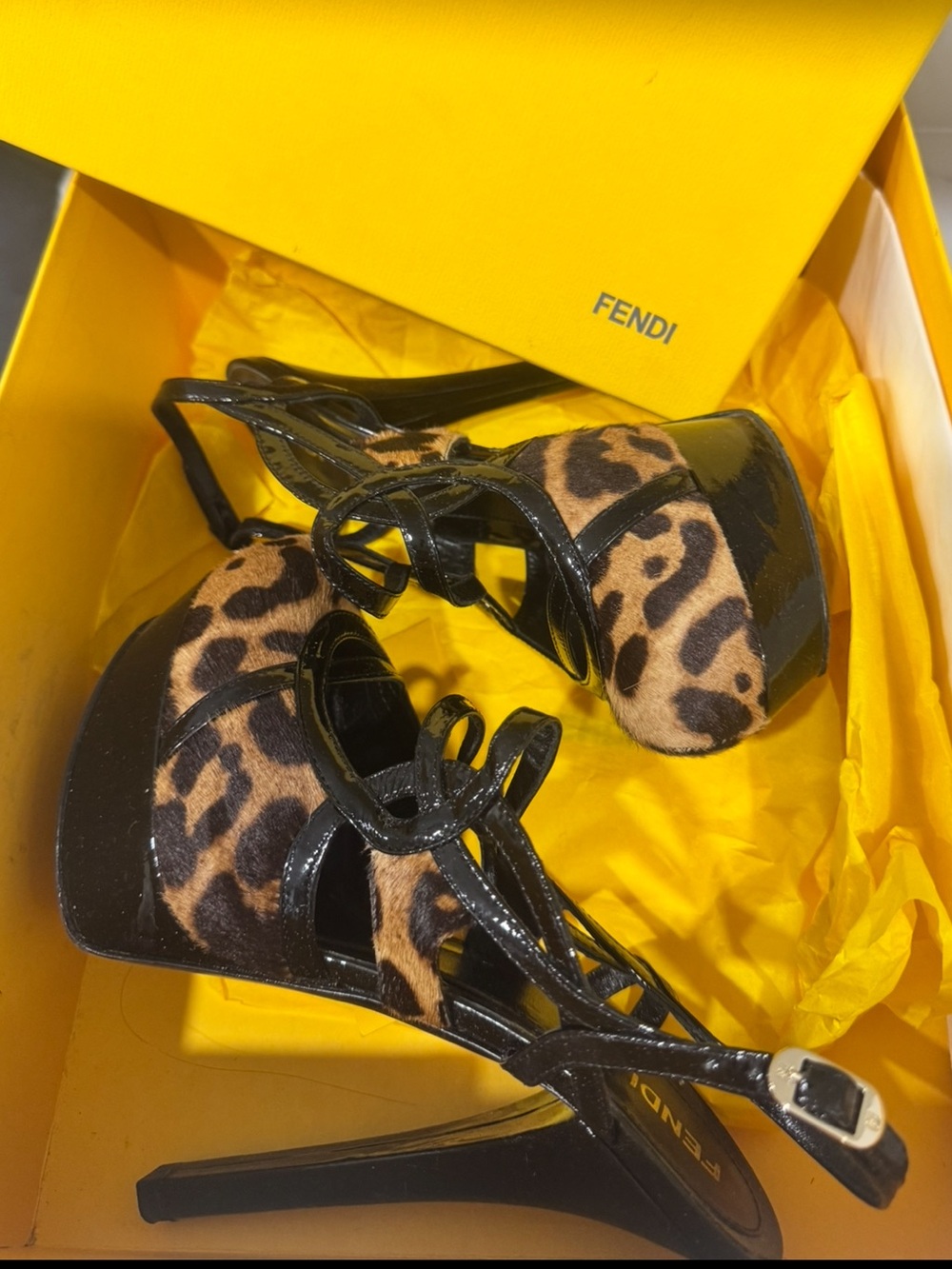 Fendi Pony hair Leopard Print Platform Heels